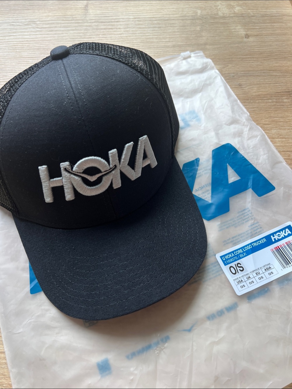 Hoka Black and White Logo Trucker Cap